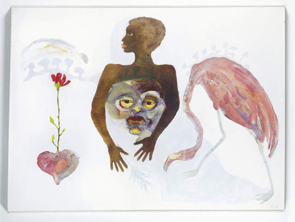 Suzanne Jackson, Apparitional Visitations, 1973.  Acrylic wash on canvas. 54 x 72 in. (137.2 x 182.9 cm). Collection of Vaugh C. Payne Jr., M.D.